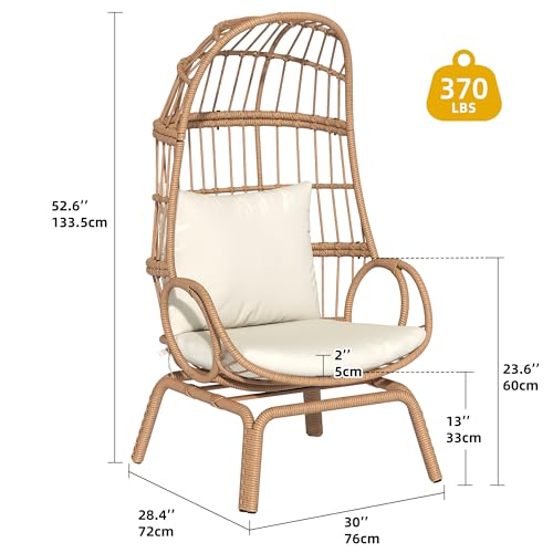 Beige Wicker Egg Chair with Ottoman C8349