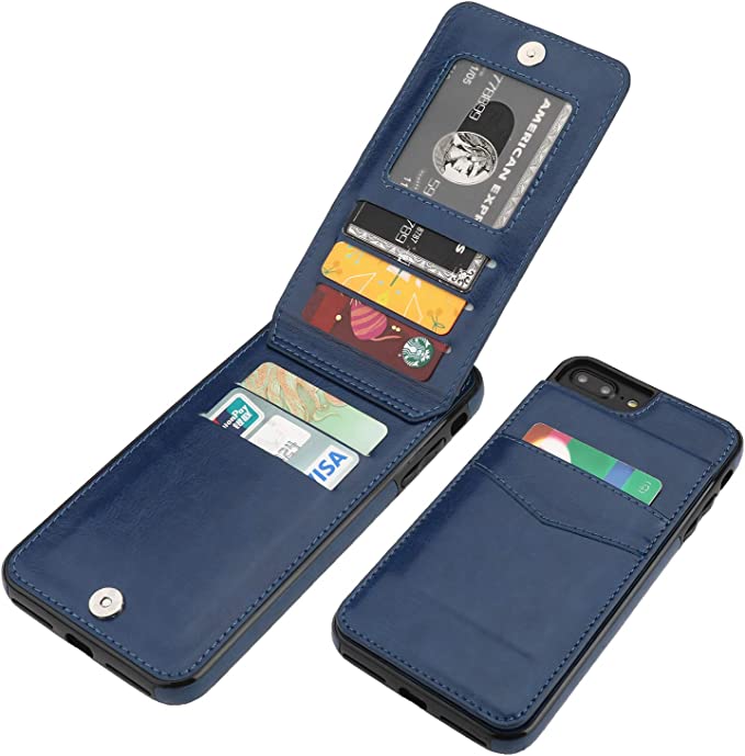 Blue Leather Wallet Case for iPhone 7 Plus 8 Plus with Card Holder Z165