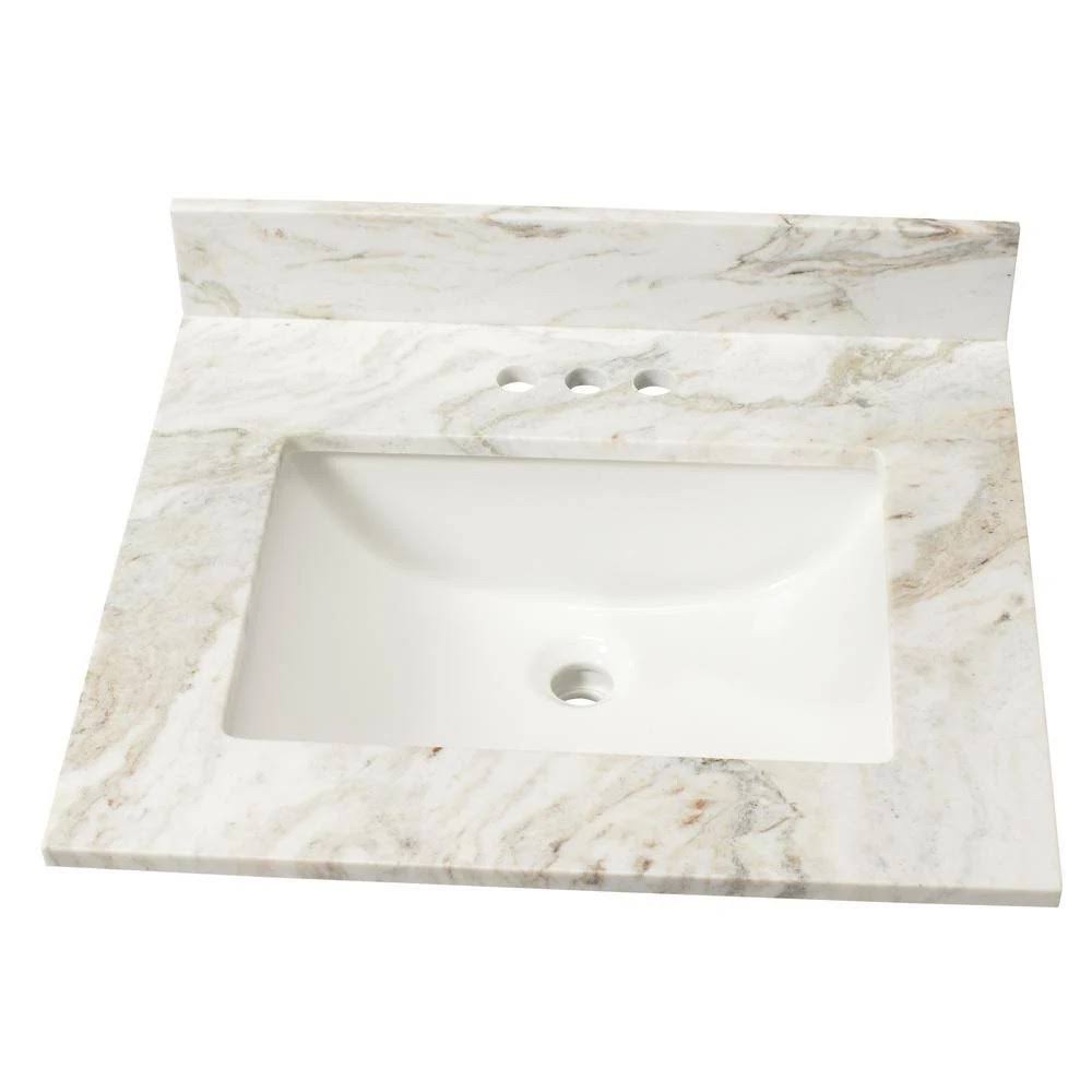 Marble Single Sink Vanity Top with White Sink W6640