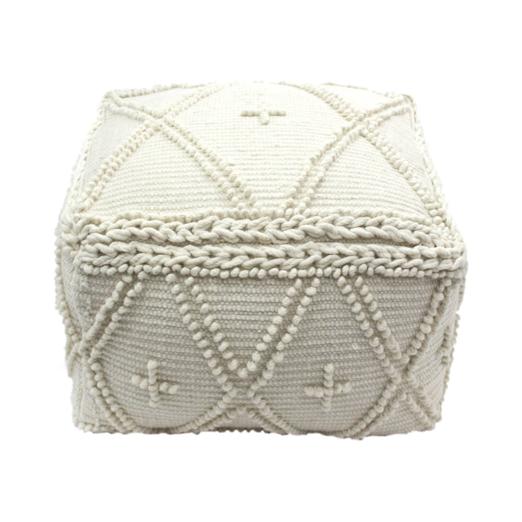 White Wool Cotton Square Pouf S155788