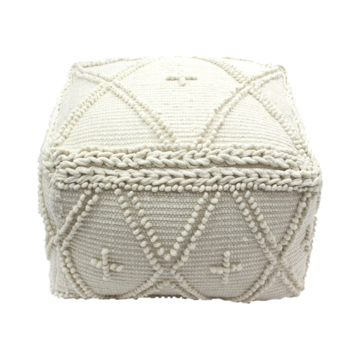 White Wool Cotton Square Pouf S155788