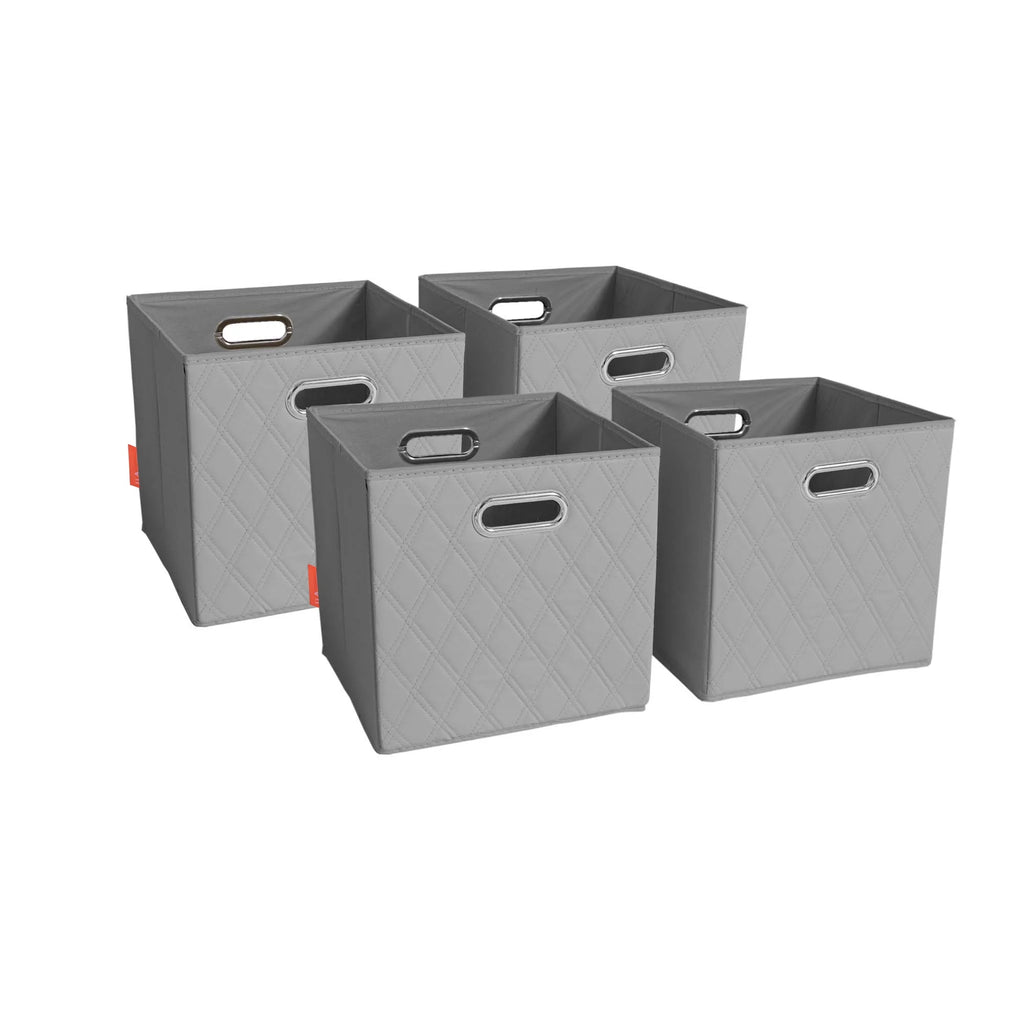 Gray Foldable Faux Leather Storage Cube Bins Set of Four O55337