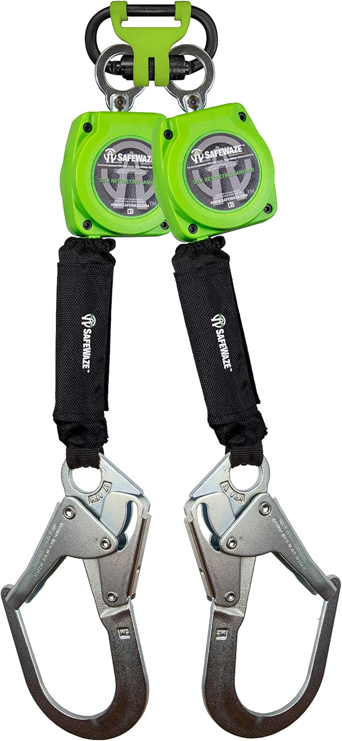 7 FT Dual Leg Web Retractable Lifeline with Aluminum Snap Hooks, Steel Carabiner F937084