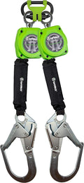 7 FT Dual Leg Web Retractable Lifeline with Aluminum Snap Hooks, Steel Carabiner F937084