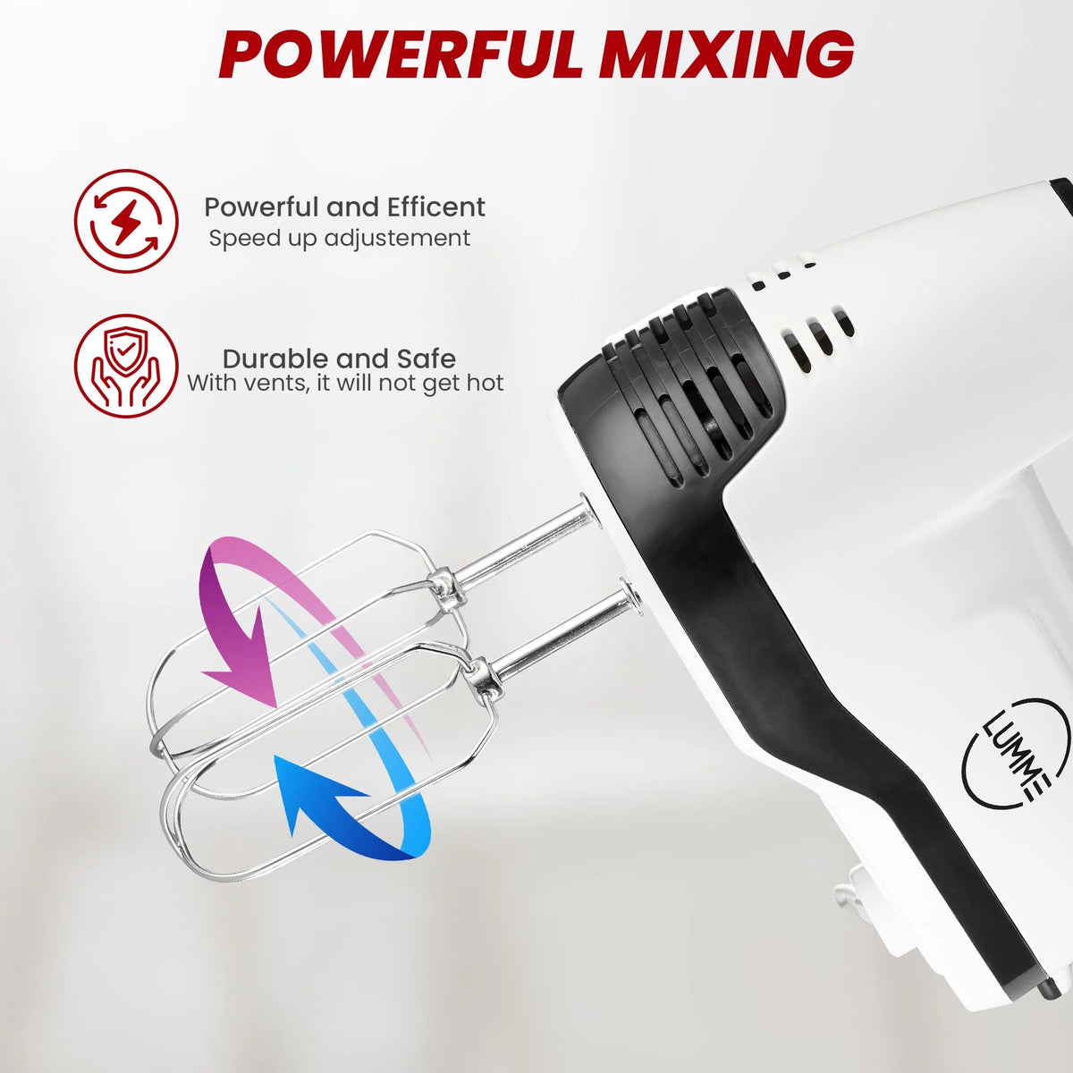 Grey Electric Hand Mixer with 5 Speeds, 2 Beaters, 2 Dough Hooks, Storage Case O28563