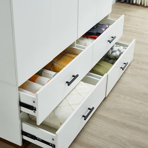 White 4 Door Wood Armoire Wardrobe with 2 Hanging Rods and 2 Drawers L71911