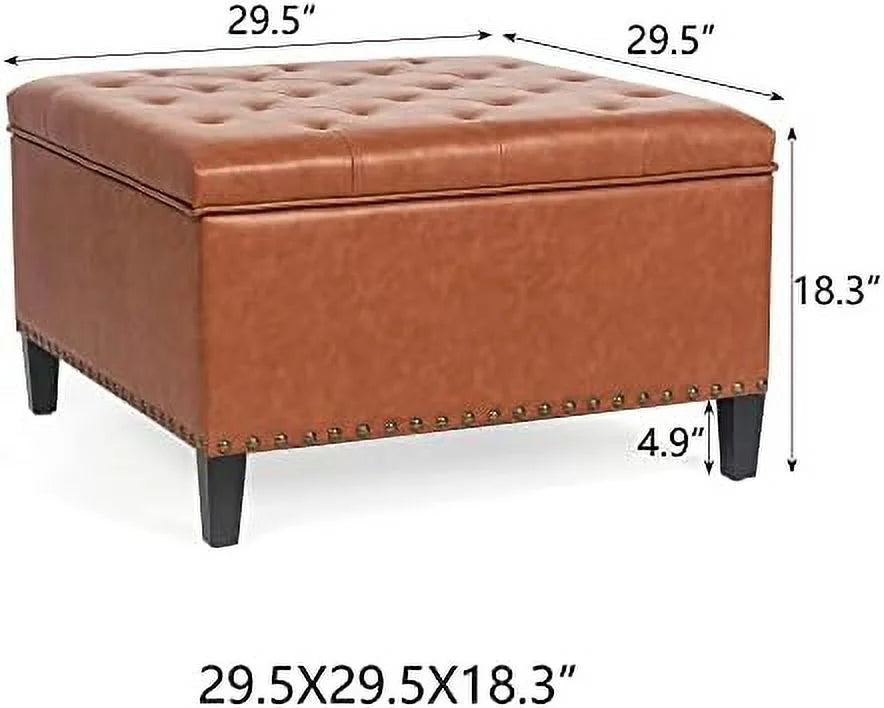 Orange Upholstered Tufted Ottoman Bench with Wood Legs T895