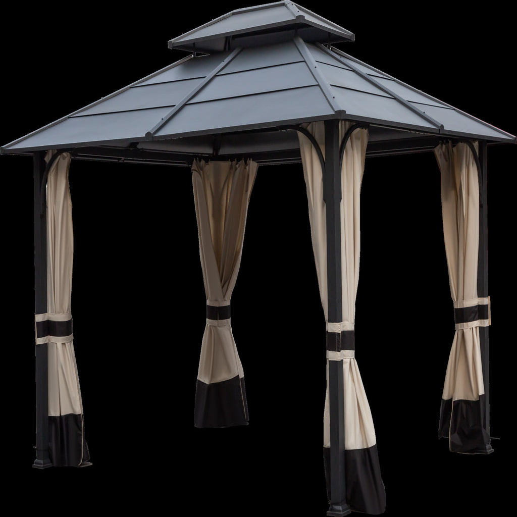 10x12ft Galvanized Steel Hard Top Outdoor Gazebo with Netting and Curtains B2703
