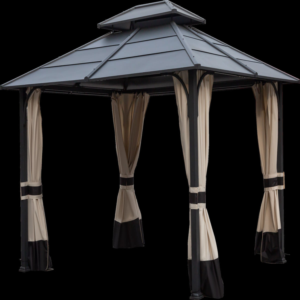 10x12ft Galvanized Steel Hard Top Outdoor Gazebo with Netting and Curtains B2703