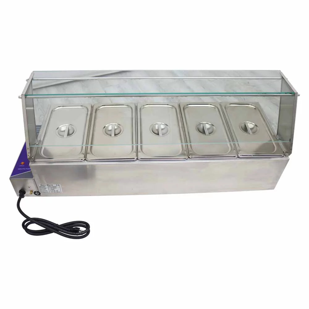 Electric Commercial Food Warmer Steam Table with Glass Guard 5-Pan V325145