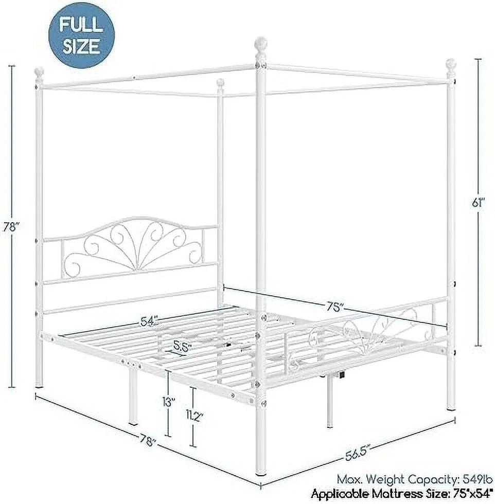 White Metal Canopy Platform Bed Frame with Arched Headboard Q4770