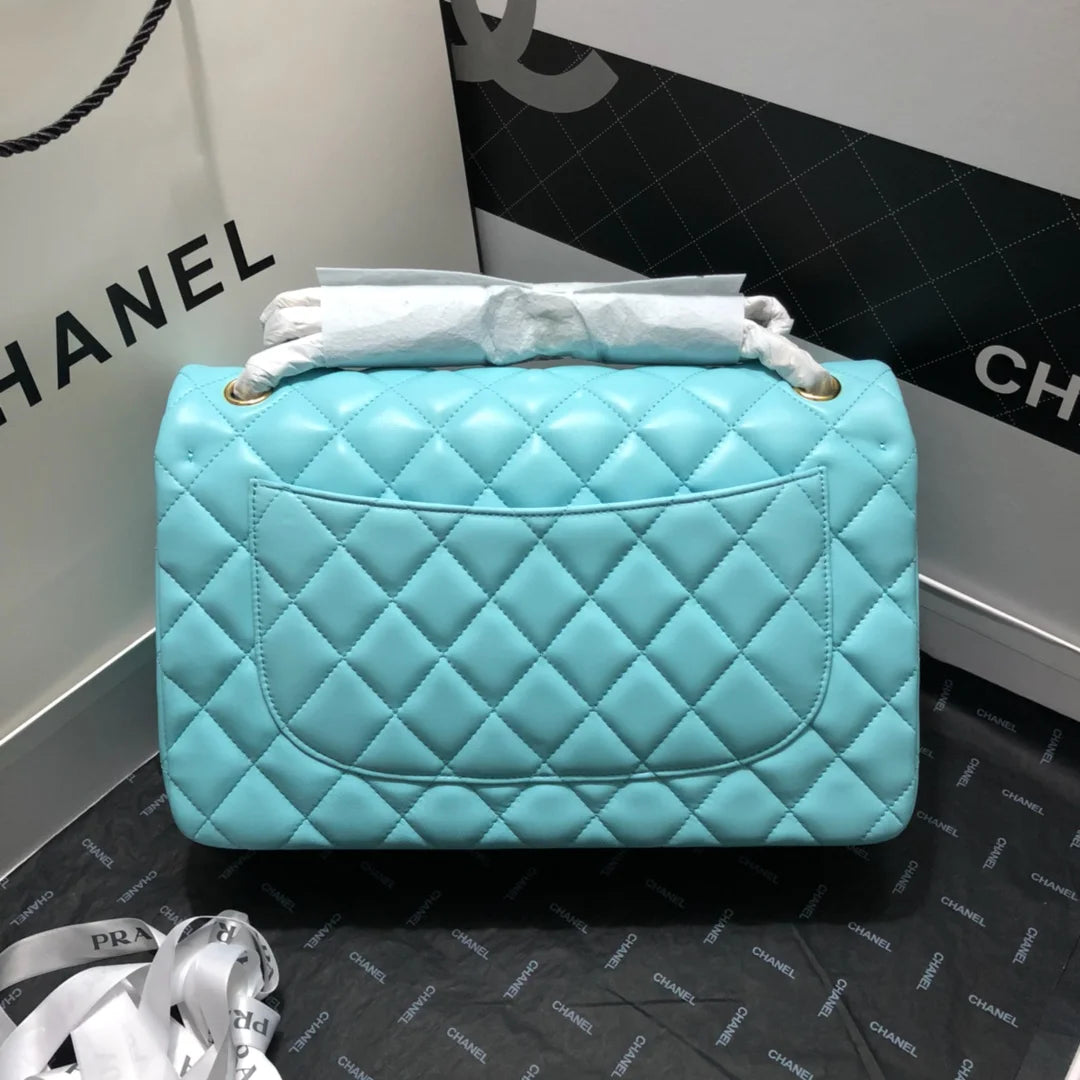 Large Classic Handbag Gold Hardware Blue 11.8in/30cm M709