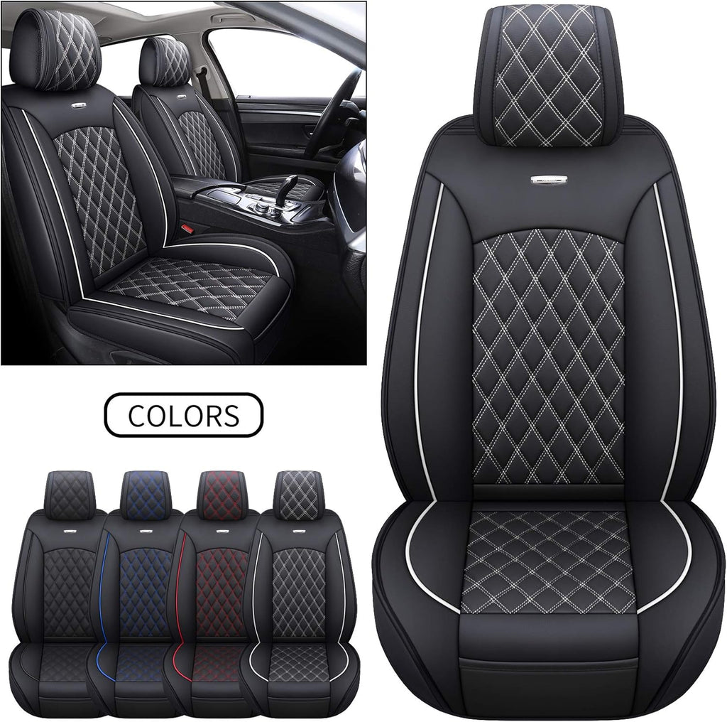 Waterproof Leather Car Seat Covers Full Set Black-Blue W48871