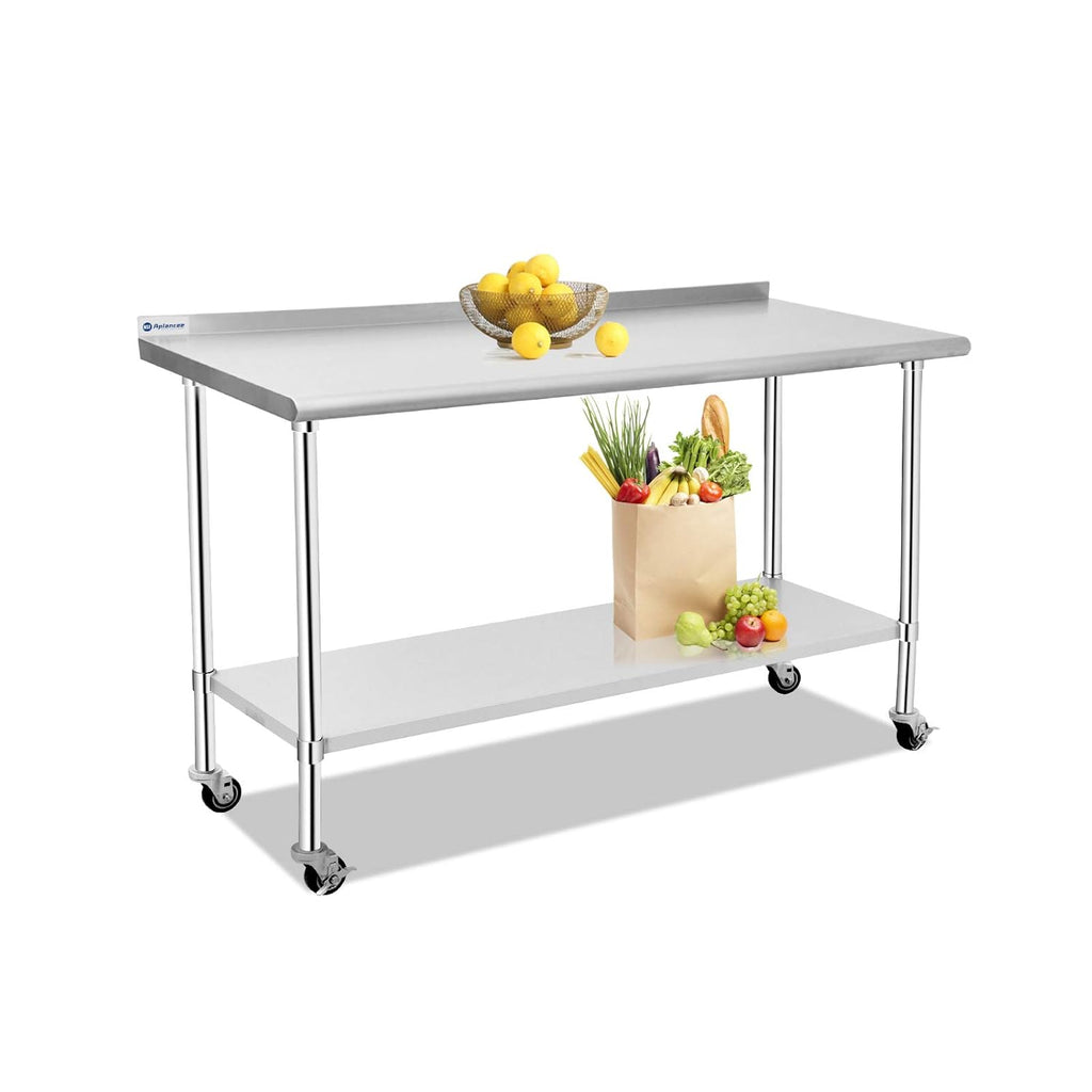 Stainless Steel Table 48 x 24 Inches with Caster Backsplash and Adjustable Undershelf Metal Utility Work Workstations K7236