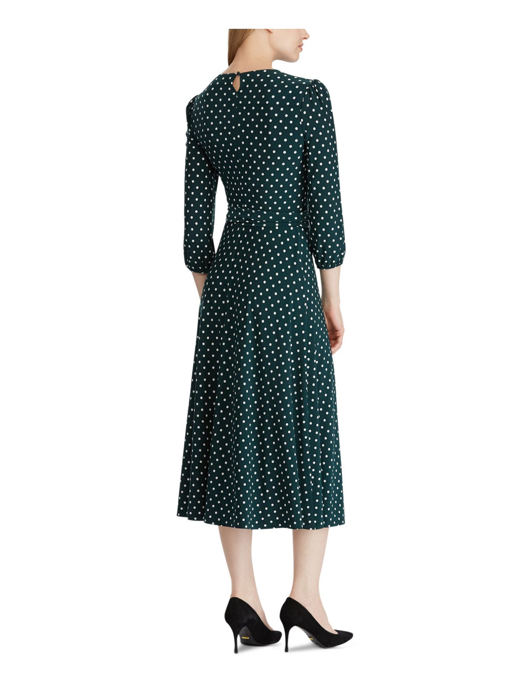 Green Long Sleeve Knee Length Faux Wrap Dress Z6228