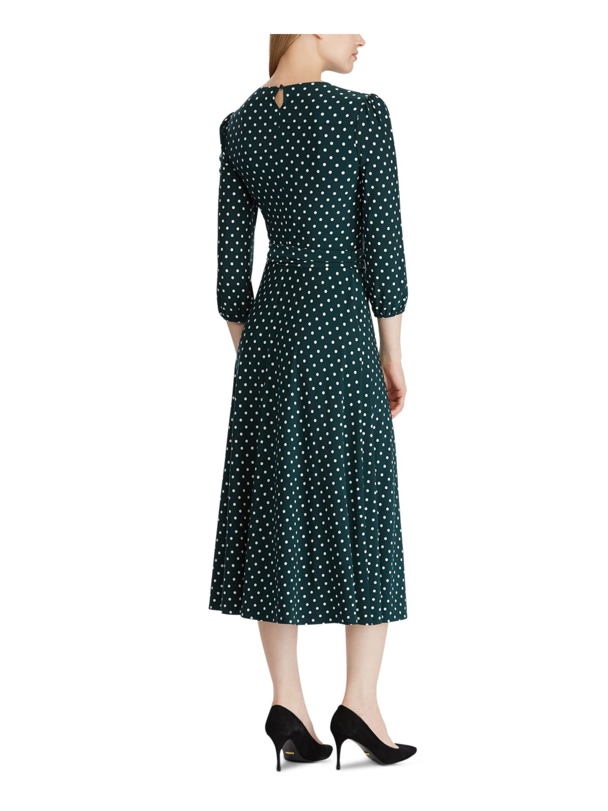 Green Long Sleeve Knee Length Faux Wrap Dress Z6228
