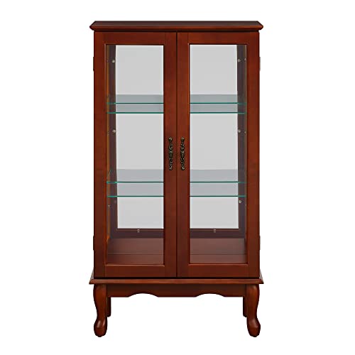 Oak Corner Curio Cabinet with Tempered Glass Doors D9734