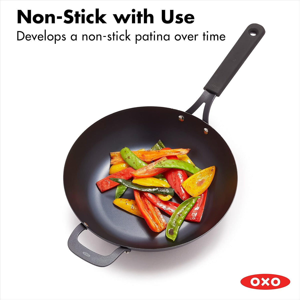 12 Carbon Steel Wok Pan with Silicone Handle Holder K51008