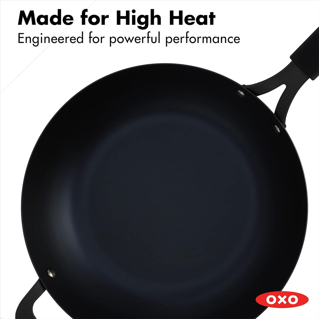 12 Carbon Steel Wok Pan with Silicone Handle Holder K51008