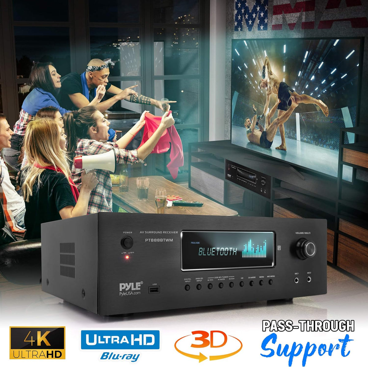 1000W Bluetooth Stereo Amplifier with 2 UHF Wireless Microphone K375