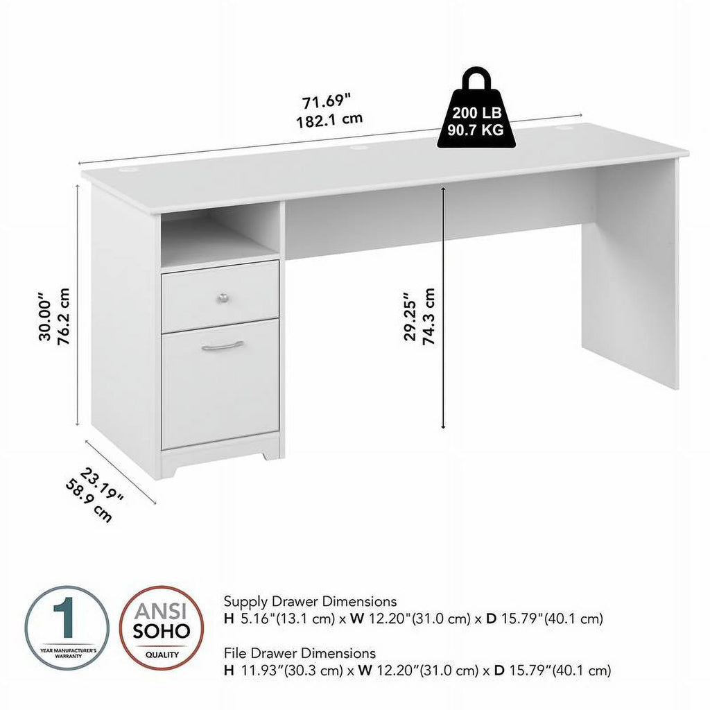 White Engineered Wood Computer Desk with Drawers K180