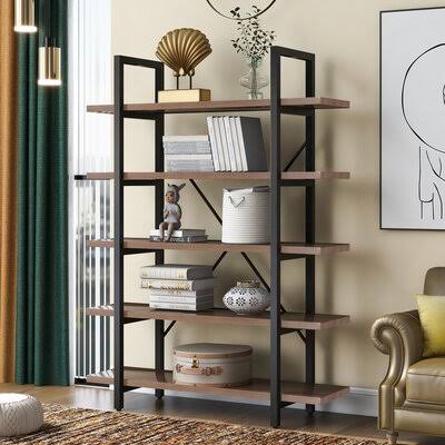 Black/Light Brown Steel Etagere Bookcase I5385