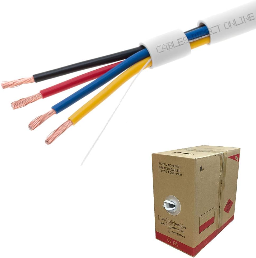 500FT 16/4 Bulk Speaker Wire 16AWG CL2 Audio Cable V13830