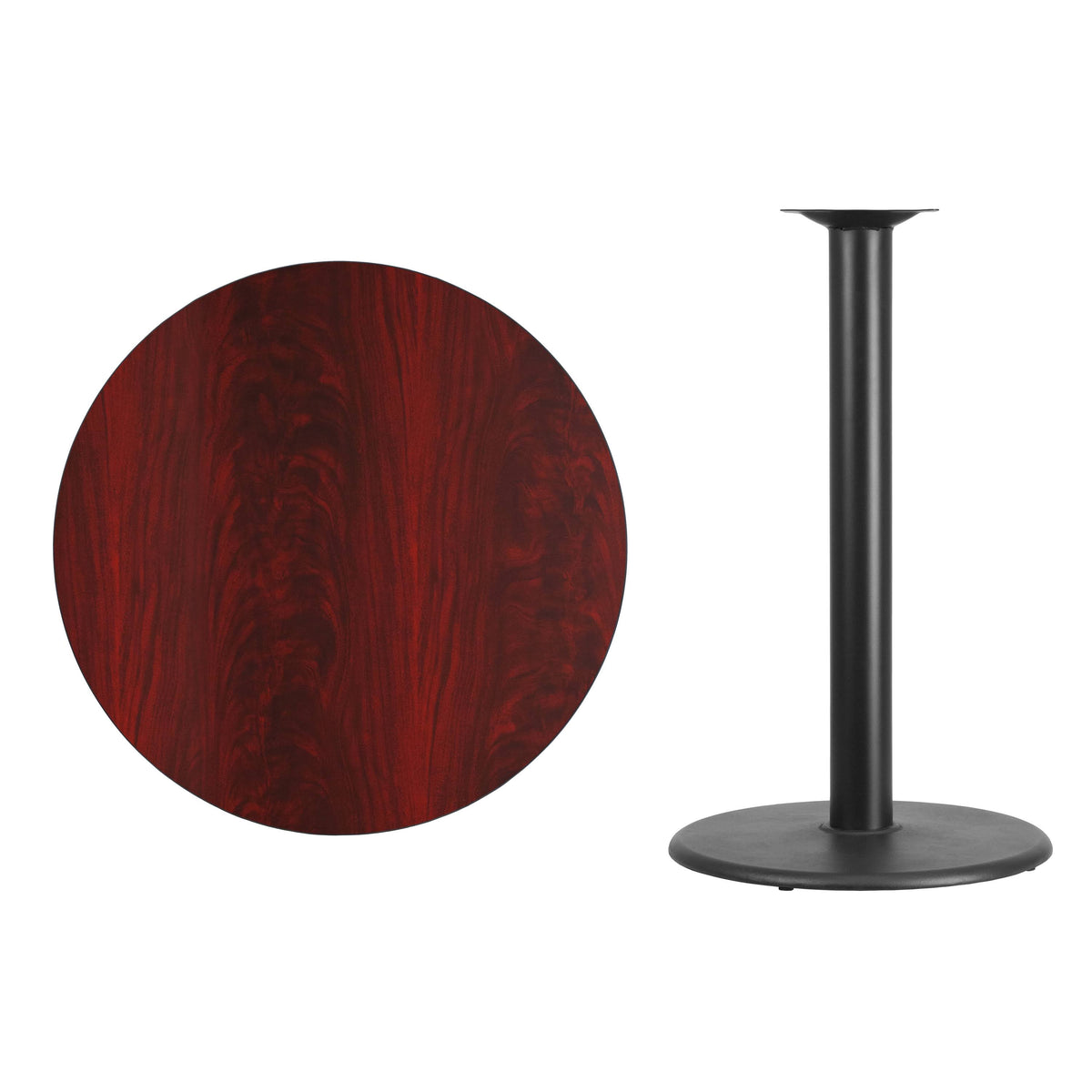 36&& Round Mahogany Laminate Table Top with 24&& Round Bar Height Table Base F5545