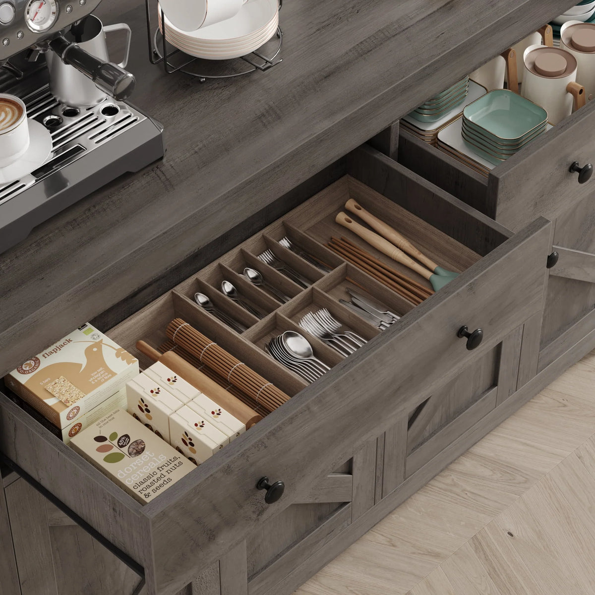 Brown 4-Door 2-Drawer Wood Buffet Cabinet G979