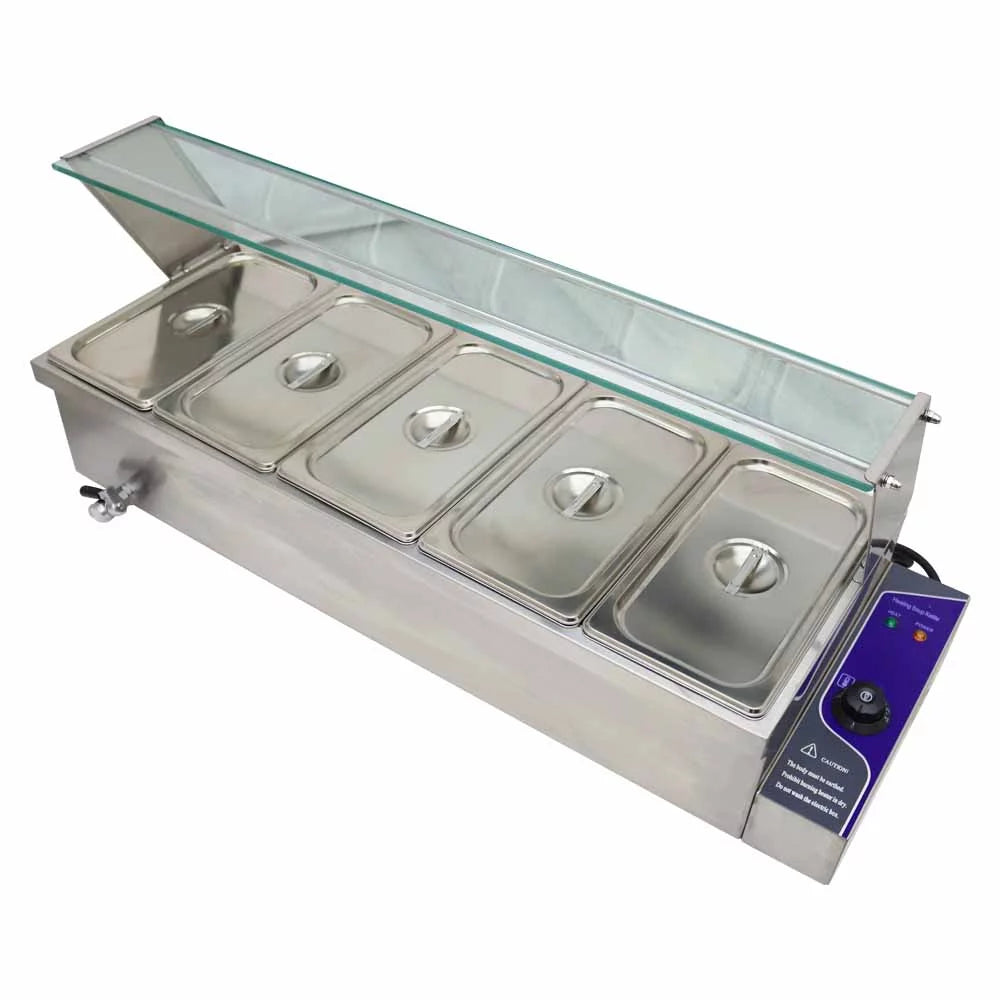 Electric Commercial Food Warmer Steam Table with Glass Guard 5-Pan V325145