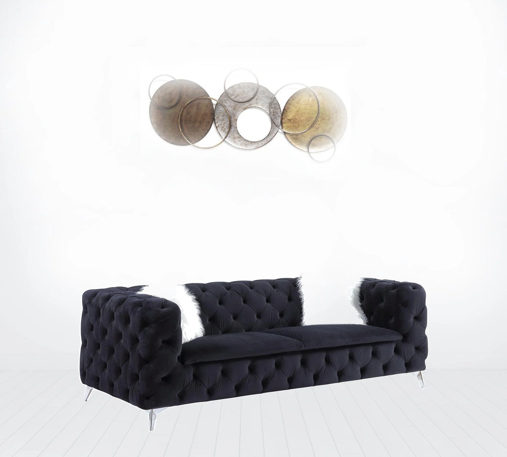 Black Velvet Sofa with Two Toss Pillows W2008