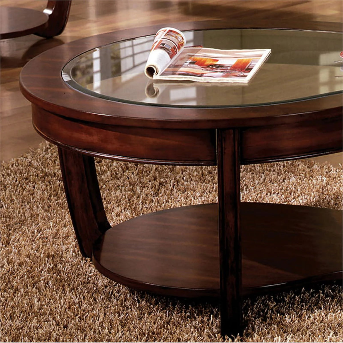 Solid Wood 1-Shelf Coffee Table in Dark Cherry F5363
