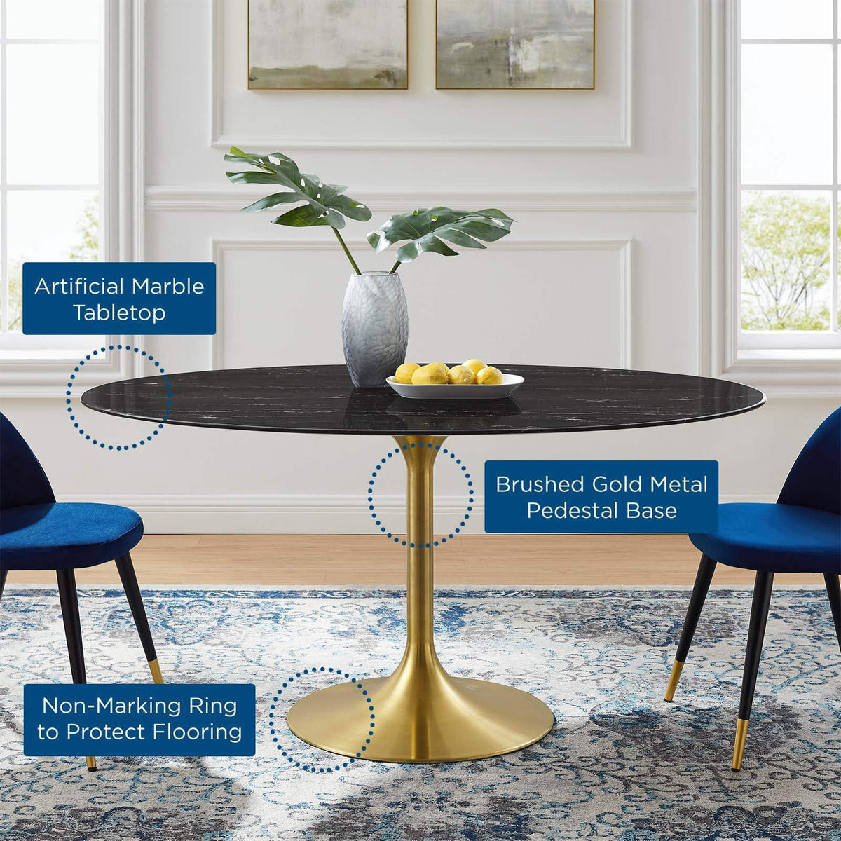 60" Oval Artificial Marble Dining Table T73491