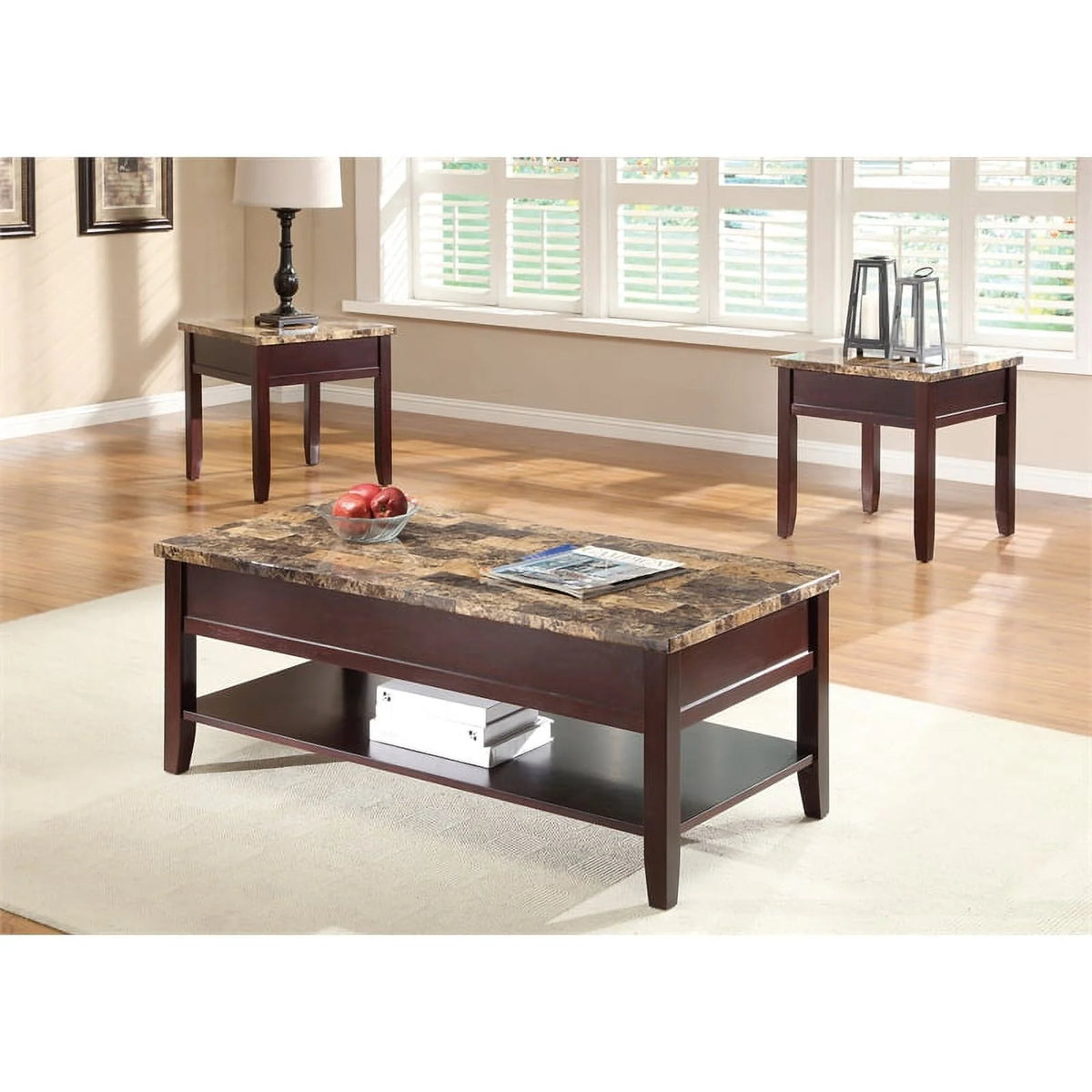 Dark Cherry Faux Marble Top End Table I8852