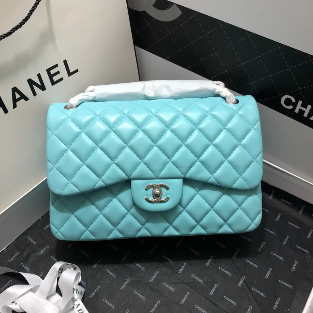 Large Classic Handbag Gold Hardware Blue 11.8in/30cm M709