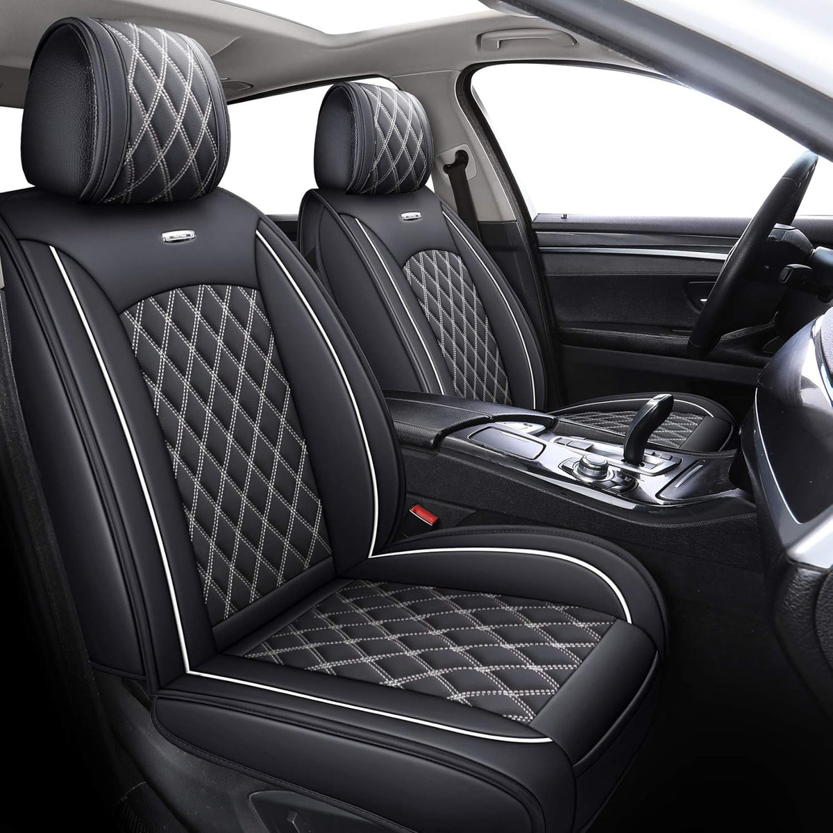 Waterproof Leather Car Seat Covers Full Set Black-Blue W48871