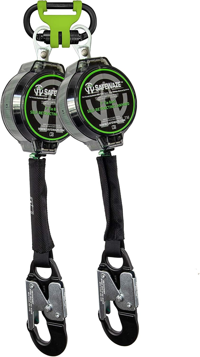 7 FT Dual Leg Web Retractable Lifeline with Aluminum Snap Hooks, Steel Carabiner F937084