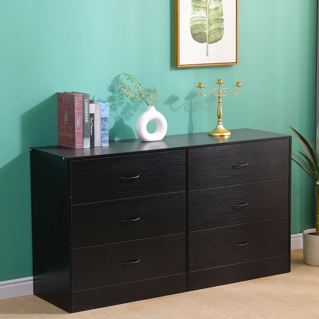 Black 6 Drawer Wood Dresser I48042