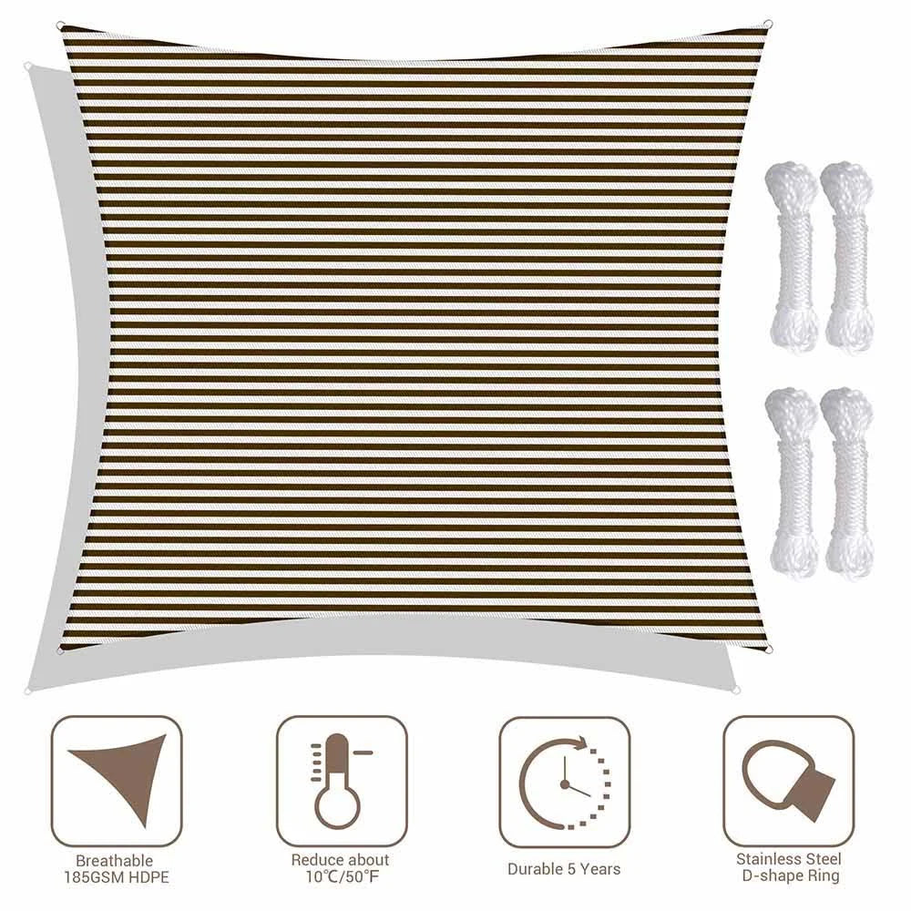 Brown White Rectangle Sun Sail Shade Canopy 22ftx23ft E932