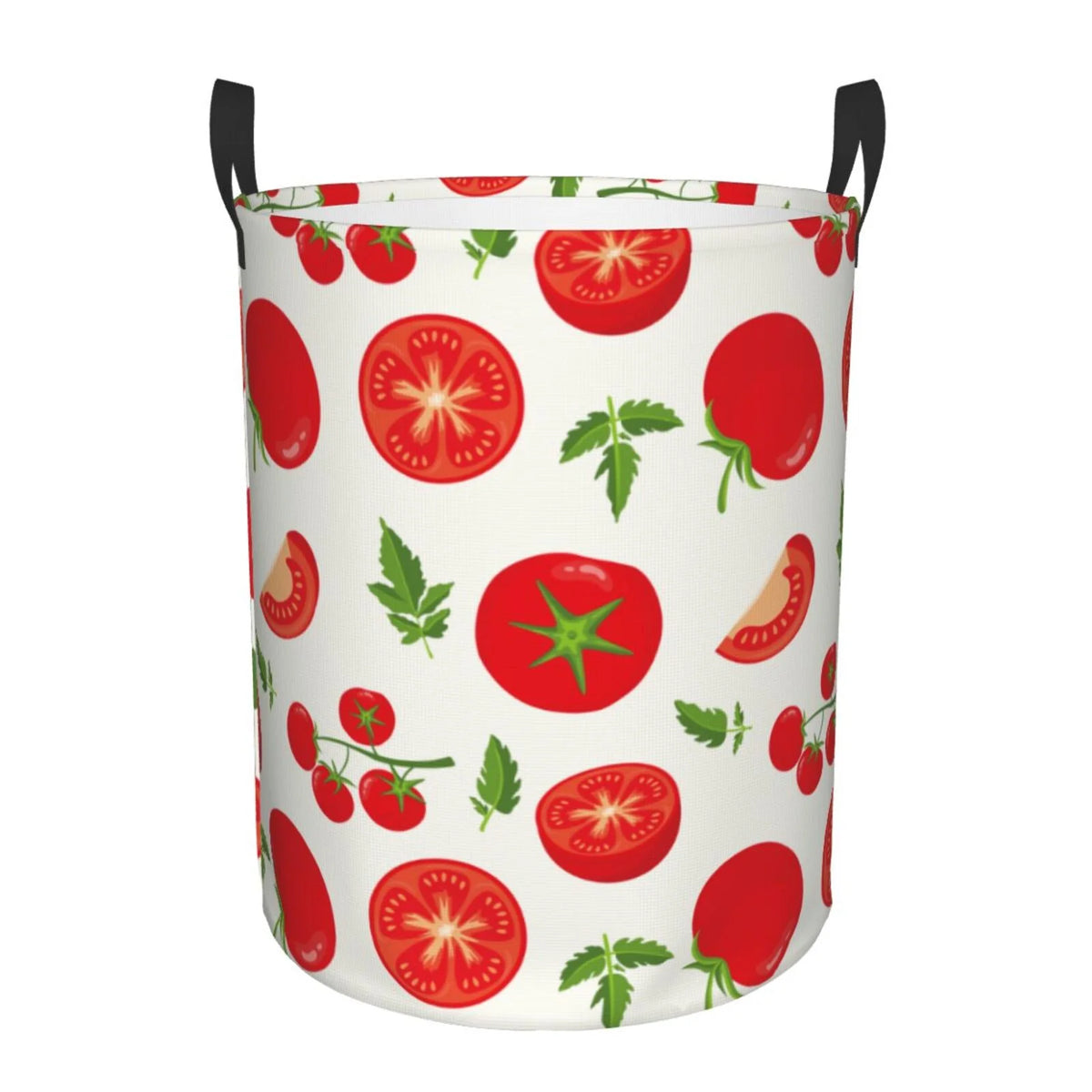 Laundry Hamper With Handles Fresh Red Tomato Round Lightweight Storage Basket Y47531