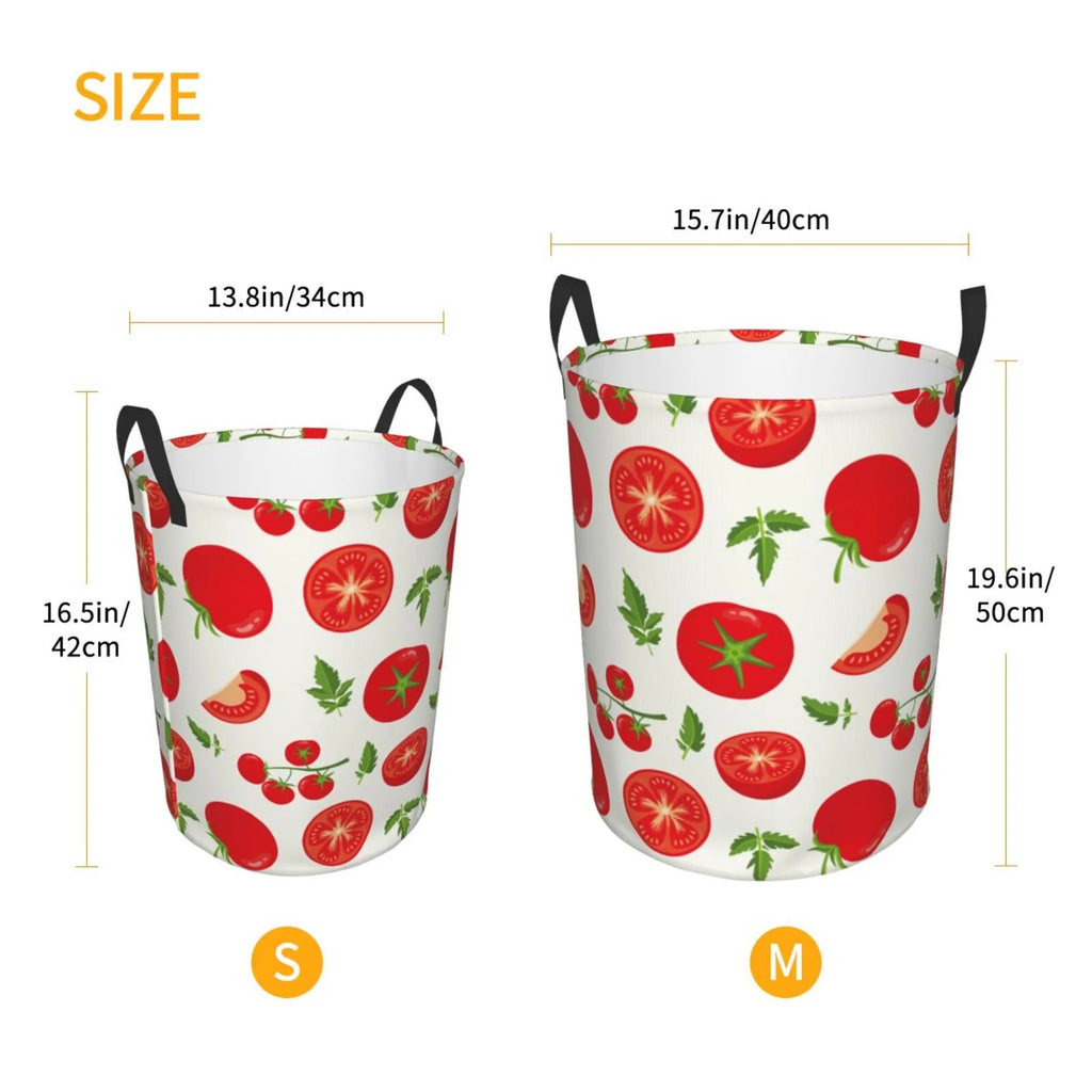 Laundry Hamper With Handles Fresh Red Tomato Round Lightweight Storage Basket Y47531