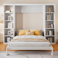 White Queen Size Murphy Wall Bed with Desk & Bookcase X2885