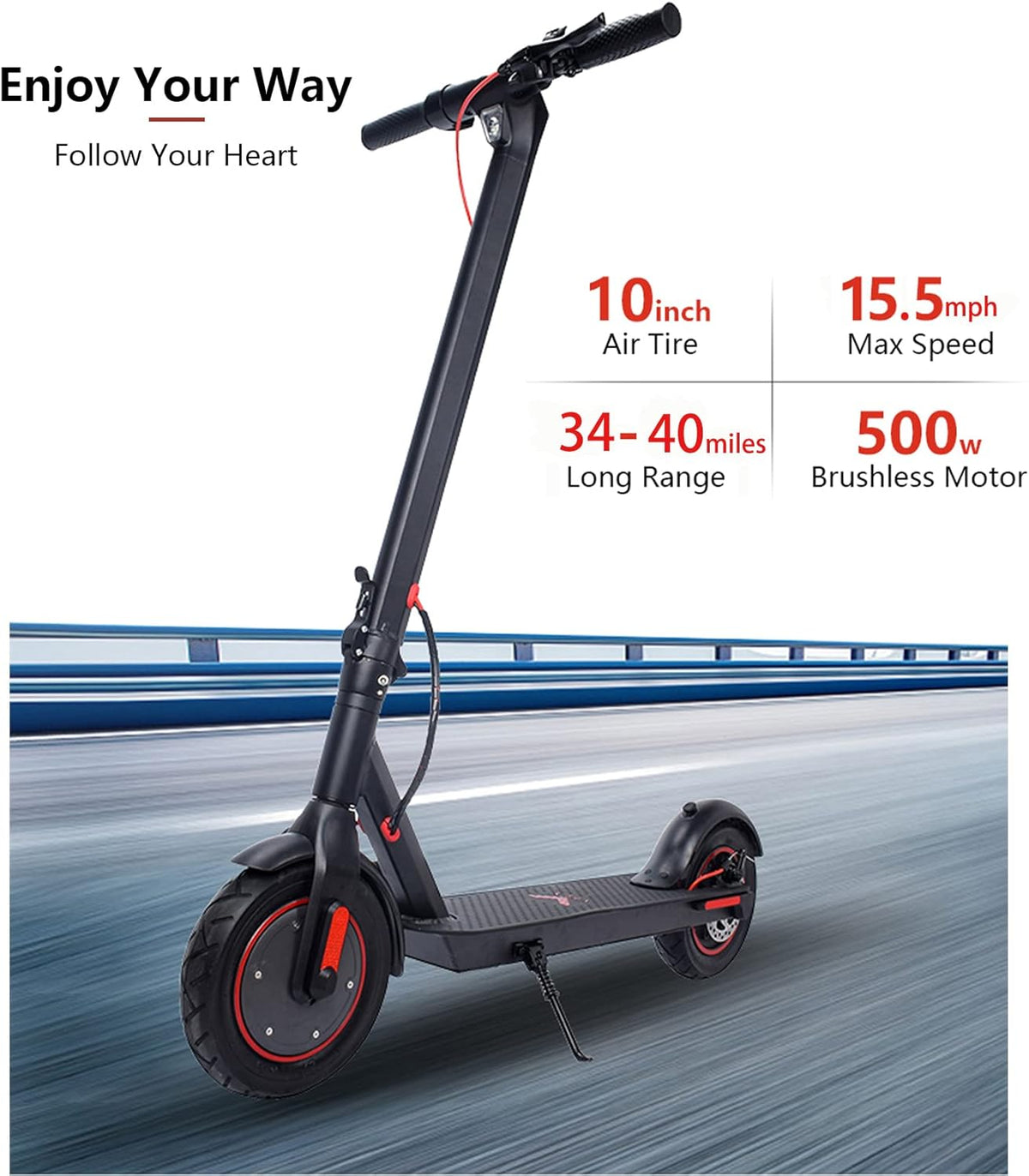 Electric Scooter with 500W Motor, 34-40 Miles Range, 15.5MPH, 10" Air Filled Tire Z416342