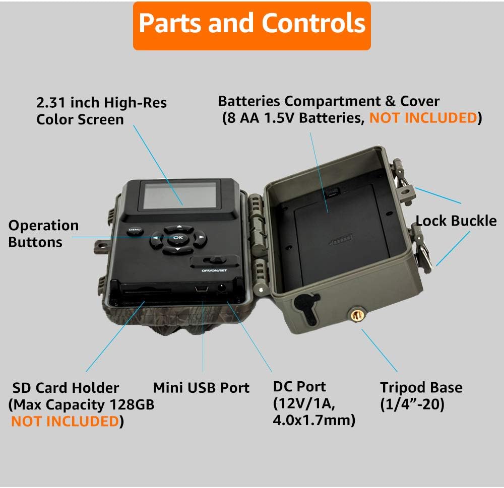 32MP 1080P No Glow Night Vision IP66 Waterproof Trail Game Camera Pack of 2 W727