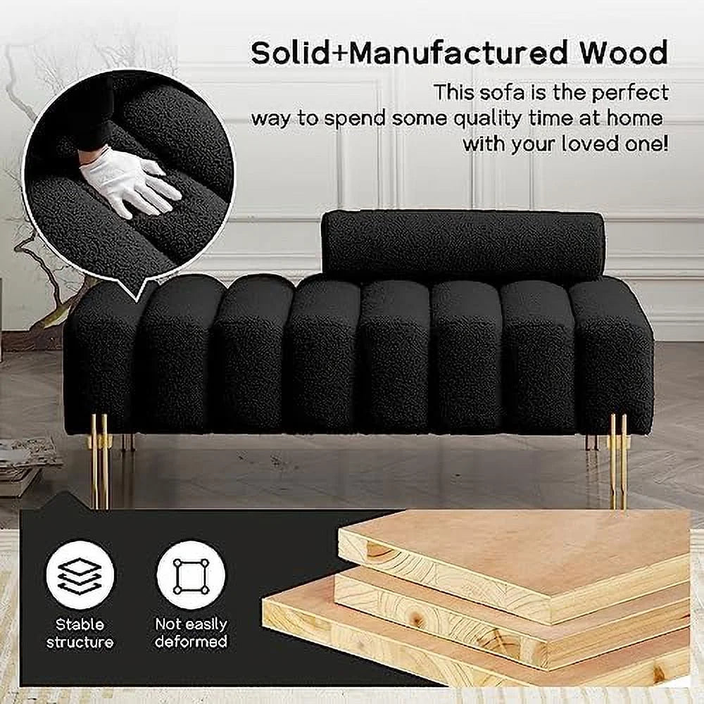 53.2" Modern Loveseat Sofa Couch Upholstered Accent Sofa with Golden Legs and Adjustable Backrest Small Teddy Fleece Couches M771