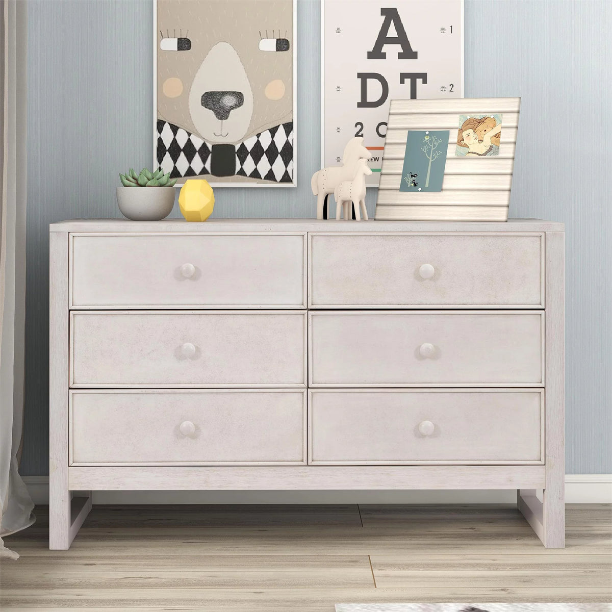 Rustic Wooden 6 Drawer Dresser L6069