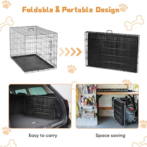 36 Inch Double Door Metal Dog Crate with Divider Panel and Plastic Leak-Proof Pan Tray R562214