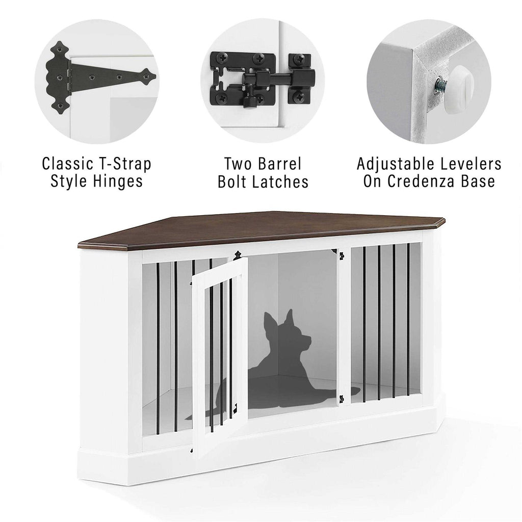 White Corner Credenza Dog Crate F871