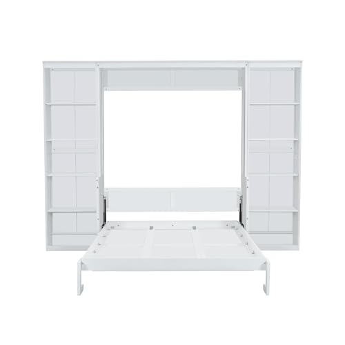 White Queen Size Murphy Wall Bed with Desk & Bookcase X2885