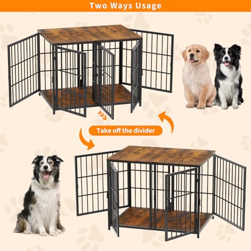 Large Wooden Dog Crate Furniture with Removable Divider I9583